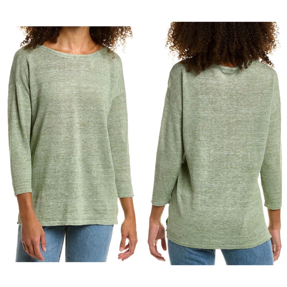 J. McLaughlin‎ Womens Casual Beachy 100% Linen Alva Crewneck Sweater Size M Sage
